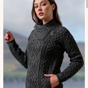 Aran Crafts Charcoal Cable Knit Turtleneck Sweater